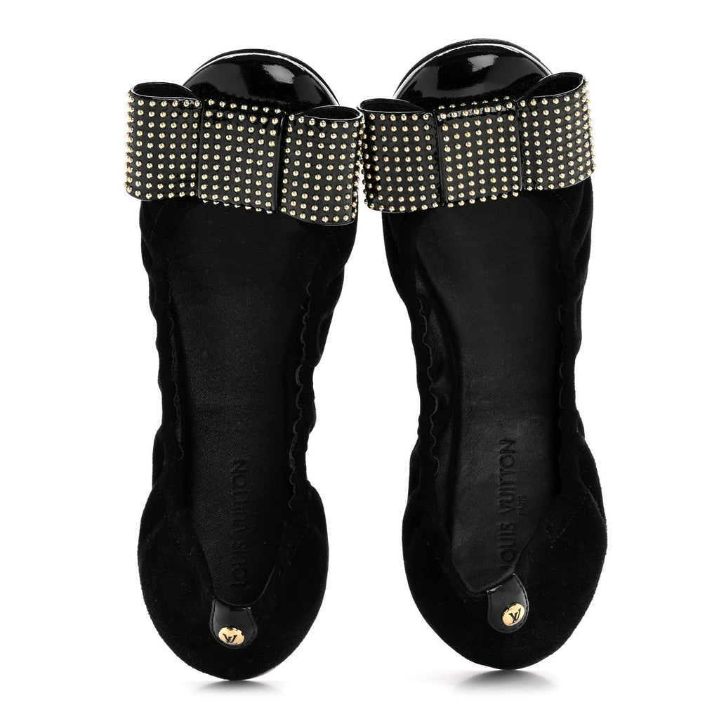 Suede Patent Studded Flirty Ballerina Bow Flats 39.5 Black