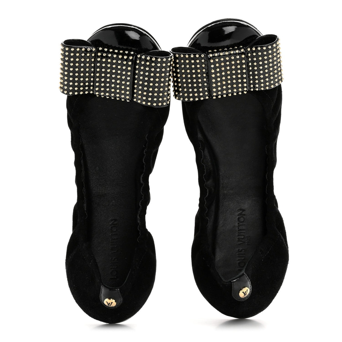 Suede Patent Studded Flirty Ballerina Bow Flats 39.5 Black