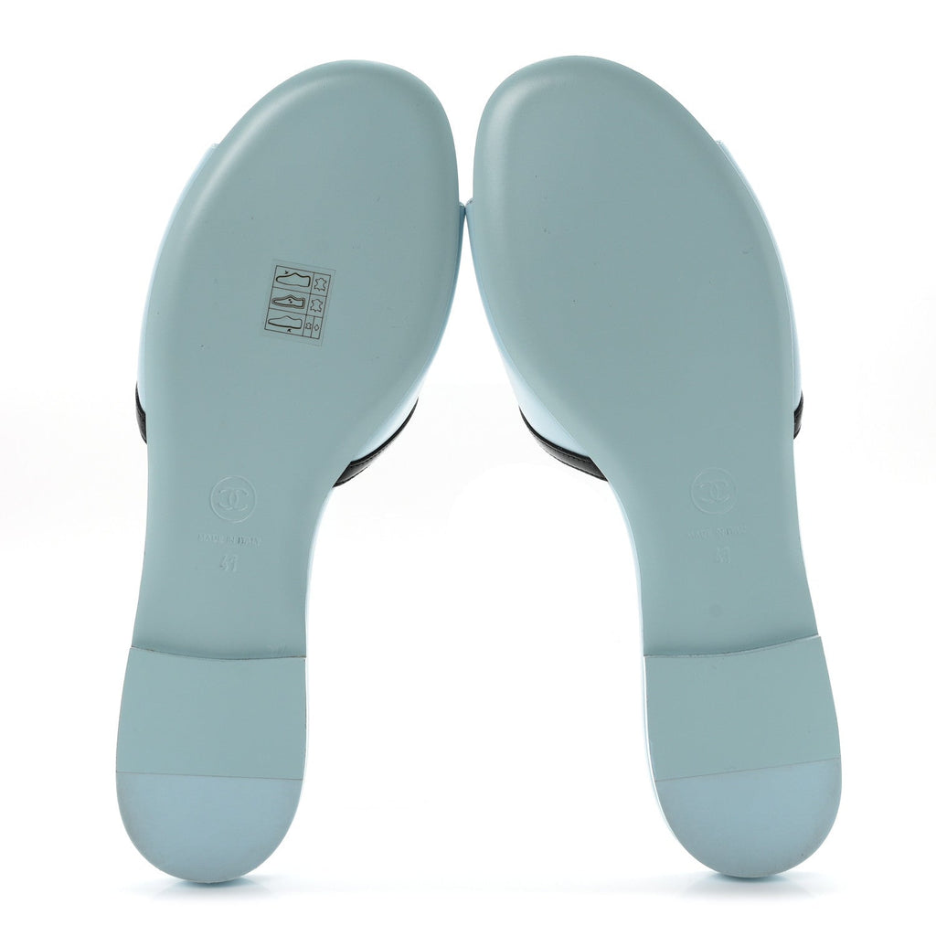 Lambskin CC Cutout Mules 41 Blue Black
