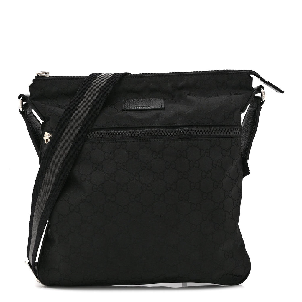 Nylon Monogram Medium Flat Messenger Bag Black