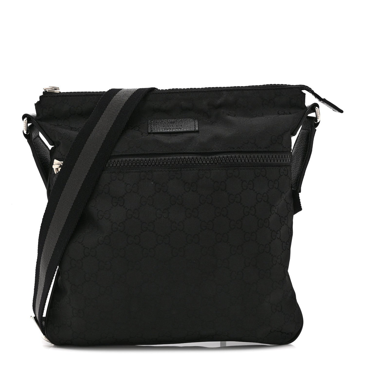 Nylon Monogram Medium Flat Messenger Bag Black