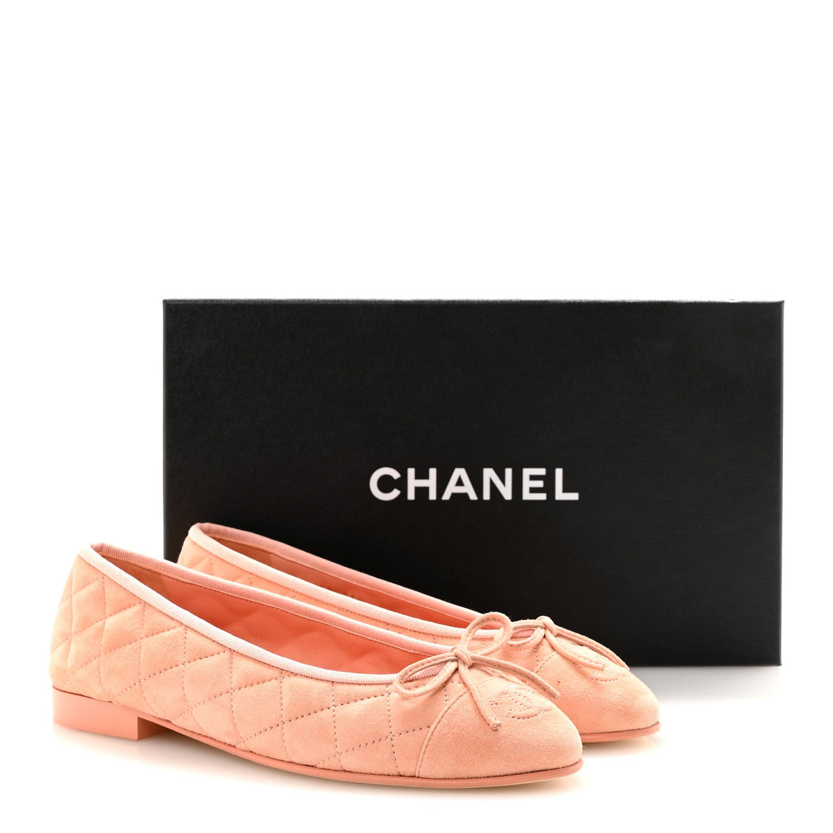 Suede Quilted Cap Toe CC Ballerina Flats 37 Light Orange
