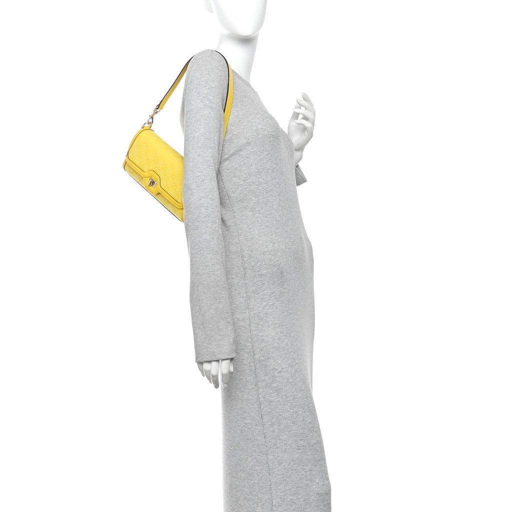 GG Monogram Textured Dollar Calfskin Small Luce Shoulder Bag Yellow
