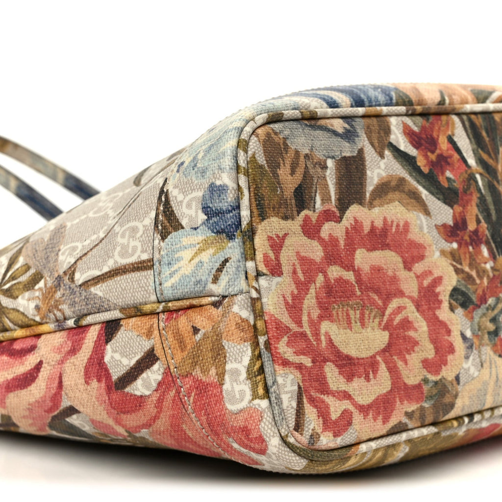 GG Supreme Monogram Water Flora Web Small Ophidia Tote Beige White Multicolor