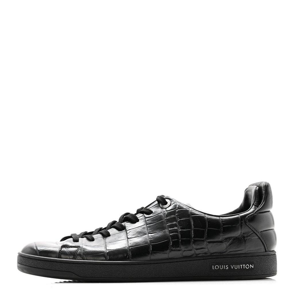 Calfskin Crocodile Embossed Frontrow Mens Sneakers 8 Black