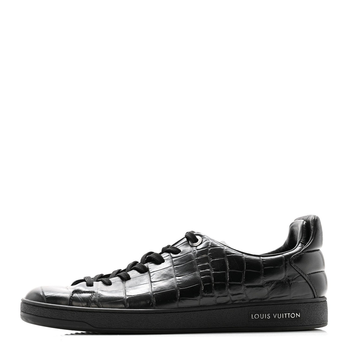 Calfskin Crocodile Embossed Frontrow Mens Sneakers 8 Black