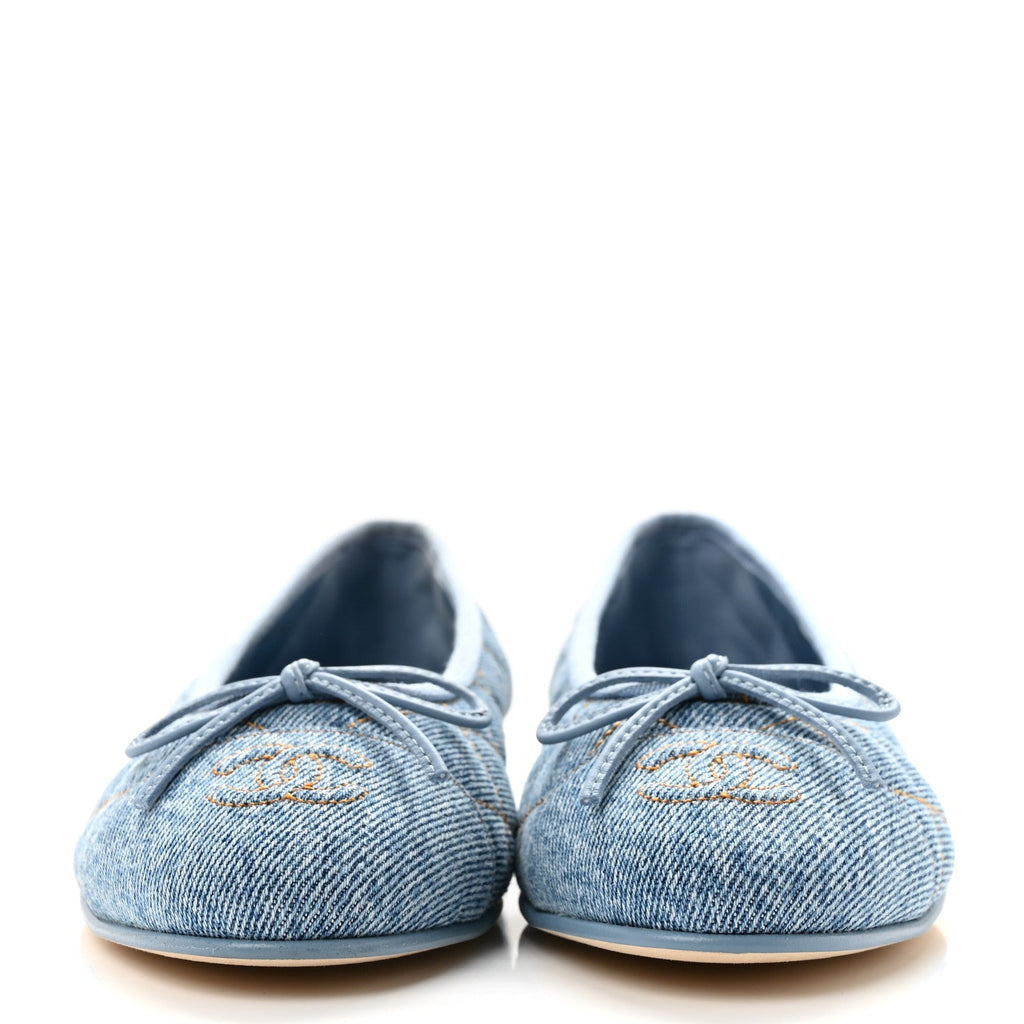 Denim Quilted CC Cap Toe Ballerina Flats 36 Light Blue