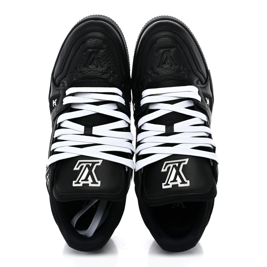 Calfskin Embossed Monogram Mens LV Trainer Sneakers 8.5 Black