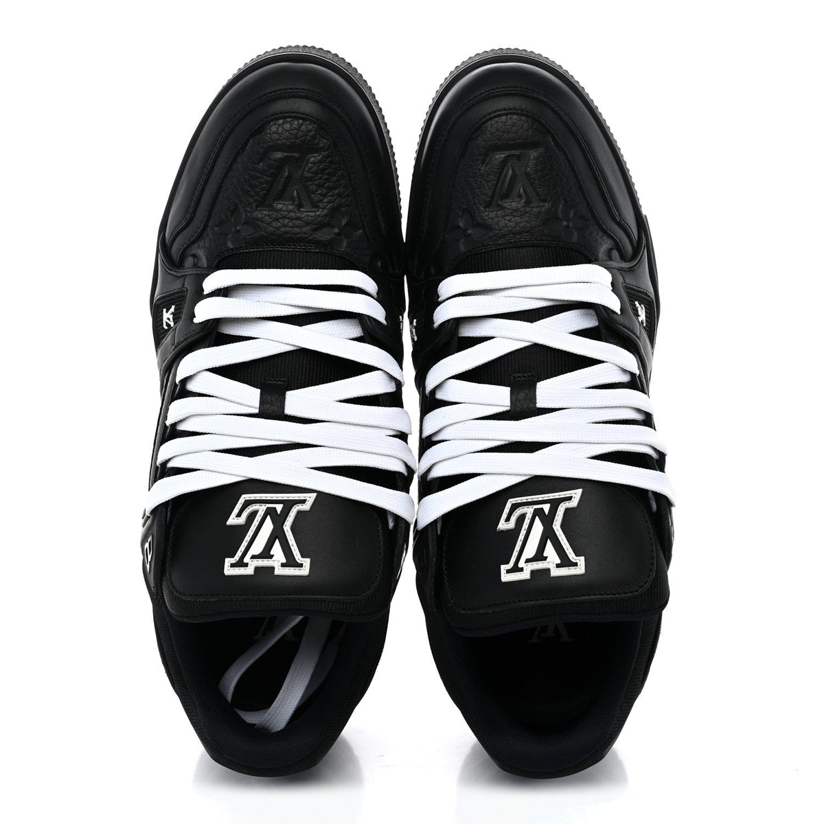 Calfskin Embossed Monogram Mens LV Trainer Sneakers 8.5 Black