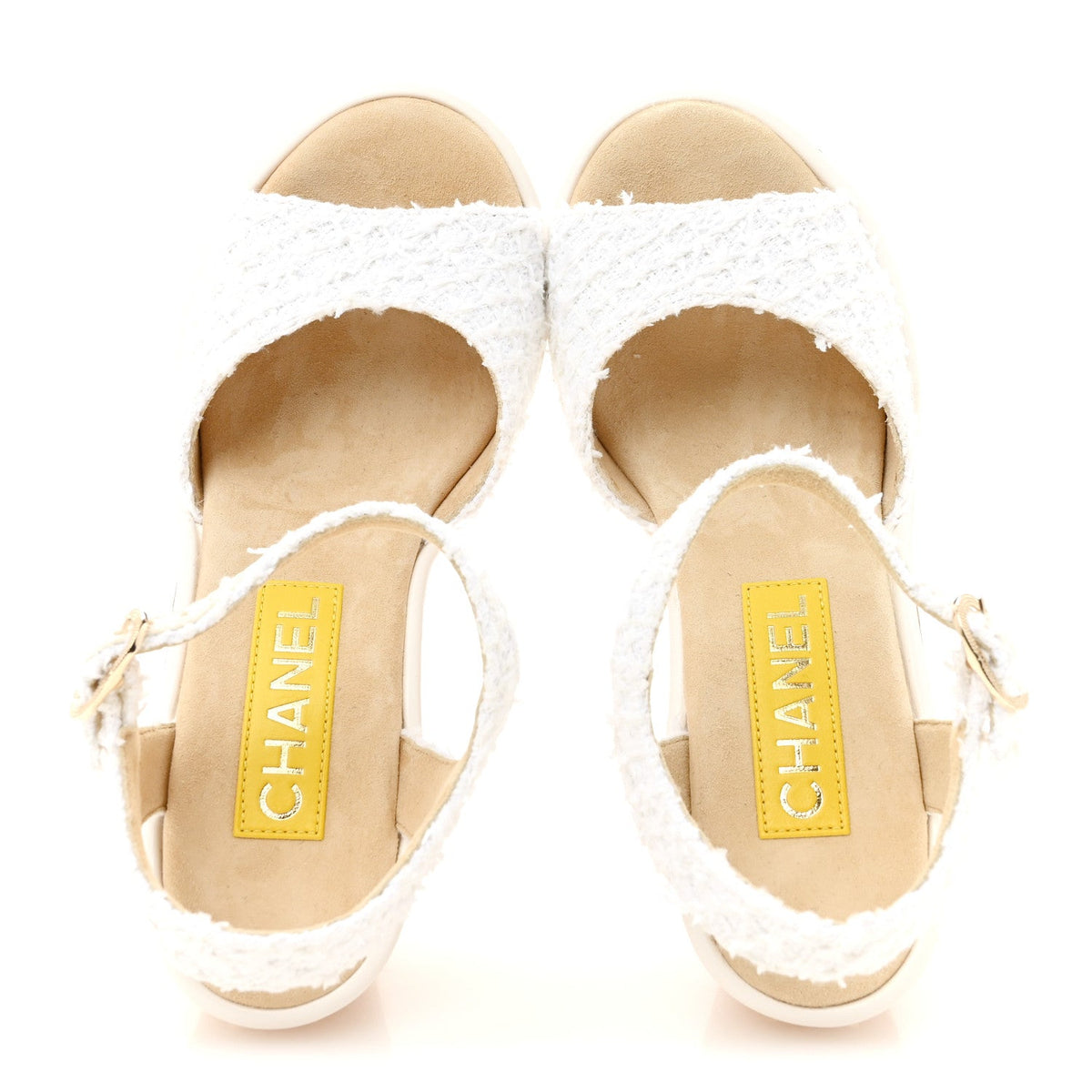 Tweed Cork CC Wedge Sandals 36.5 White