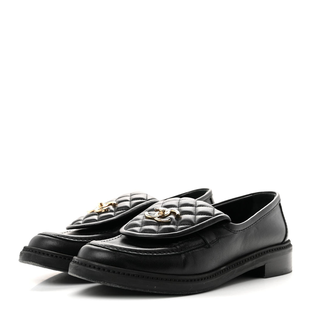 Lambskin Quilted CC Turnlock Loafers 40 Black