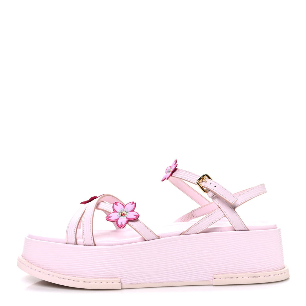 LV X TM Cherry Blossom Calfskin Maya Flatform Sandals 40 Light Pink