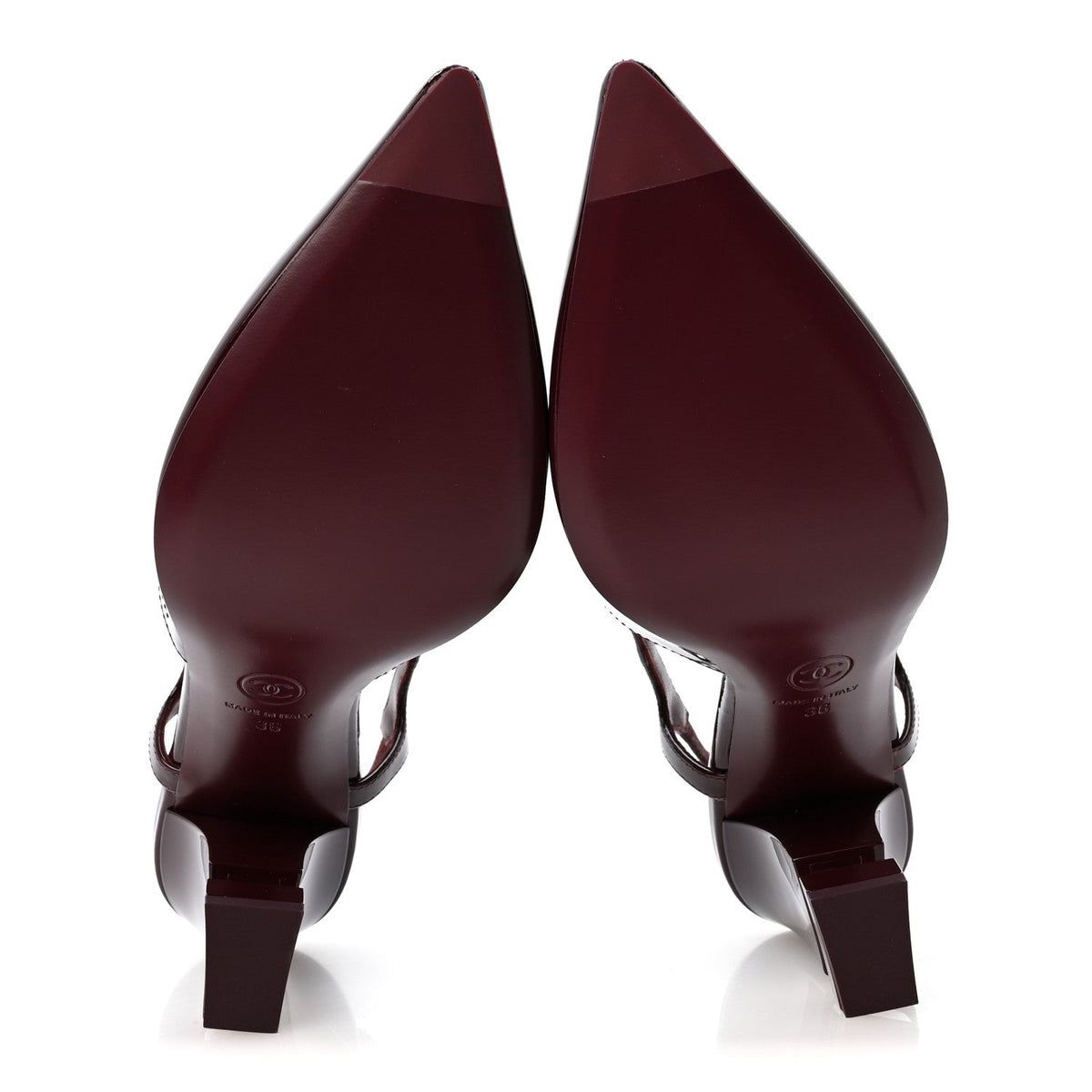 Patent Calfskin Slingback CC Cutout Pumps 36 Dark Burgundy