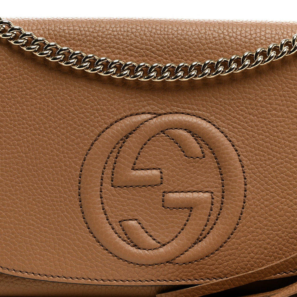 Pebbled Calfskin Medium Soho Flap Crossbody Camelia