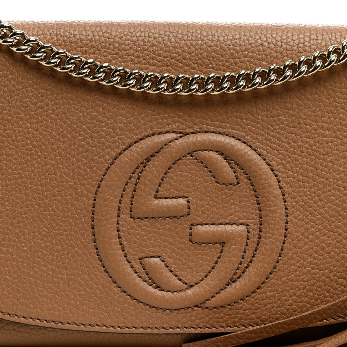 Pebbled Calfskin Medium Soho Flap Crossbody Camelia