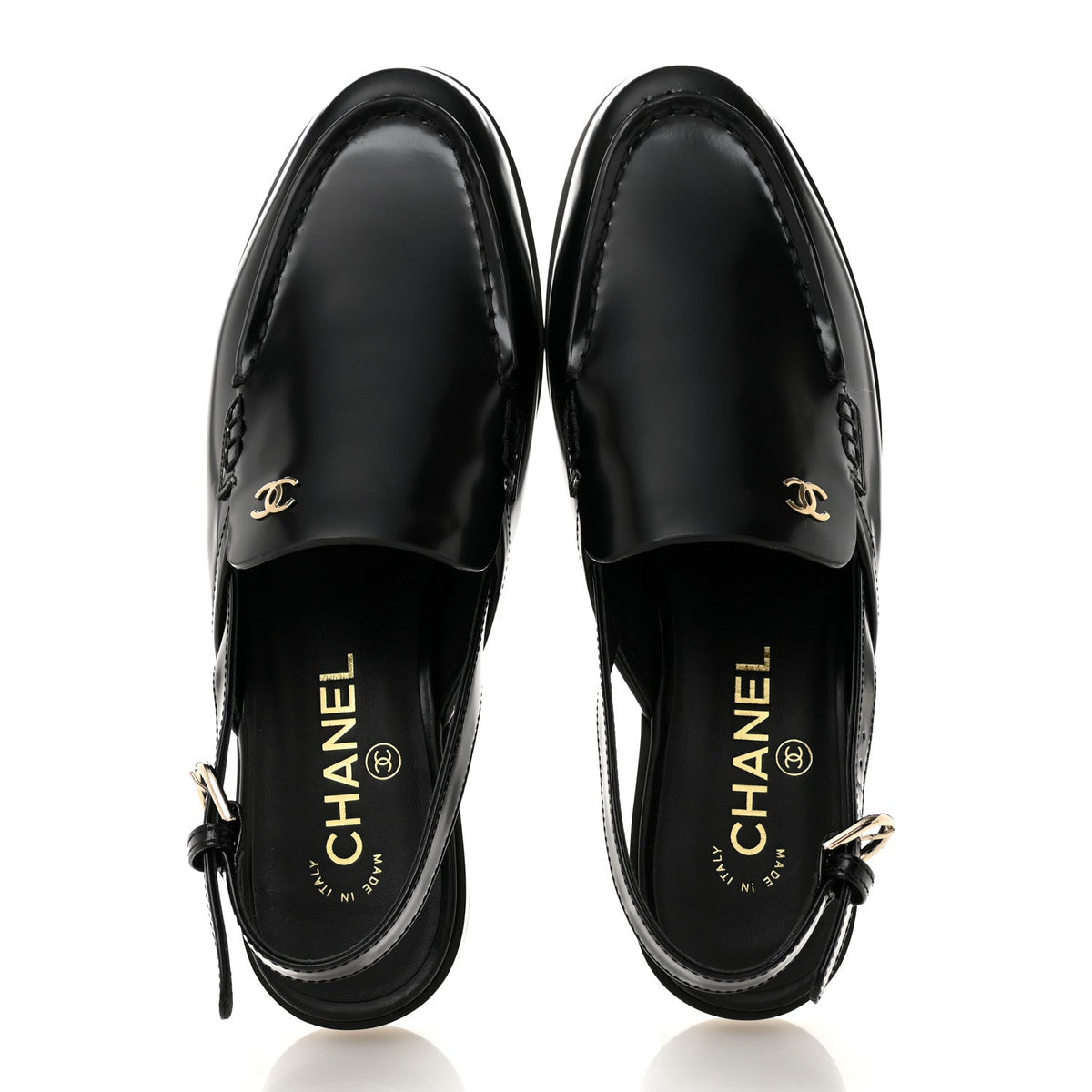 Shiny Calfskin Slingback Loafers 39.5  Black