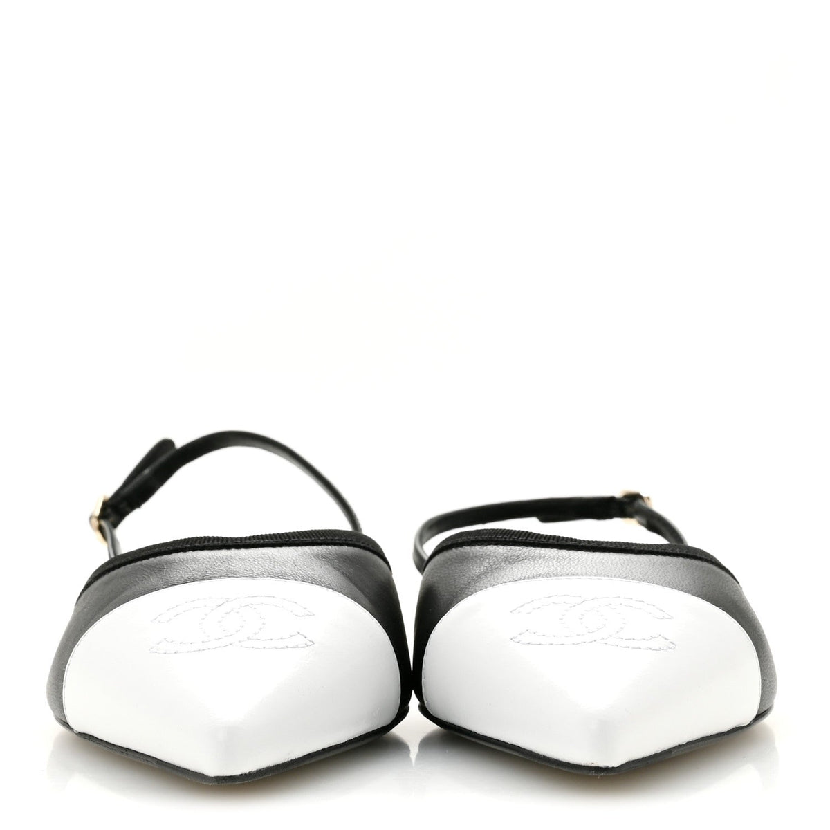 Iridescent Lambskin Cap Toe CC Slingback Flats 37 Black White