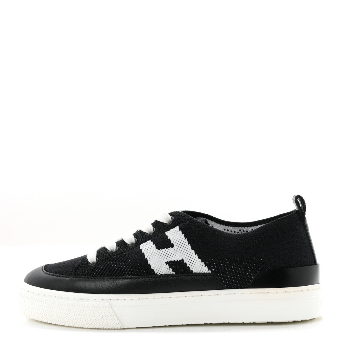 Knit Fabric Calfskin Deep Sneakers 36.5 Black White