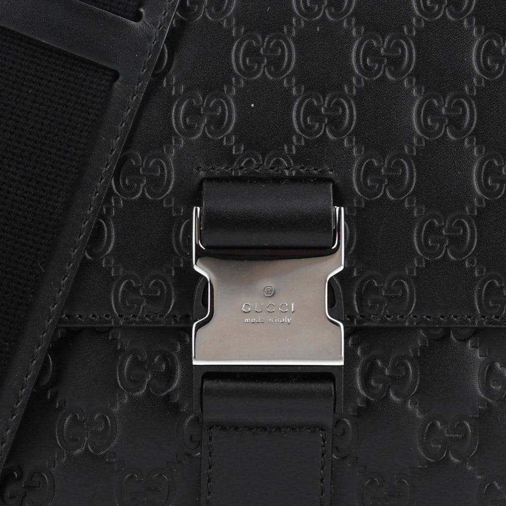 Guccissima Signature Single Buckle Flap Messenger Bag Black