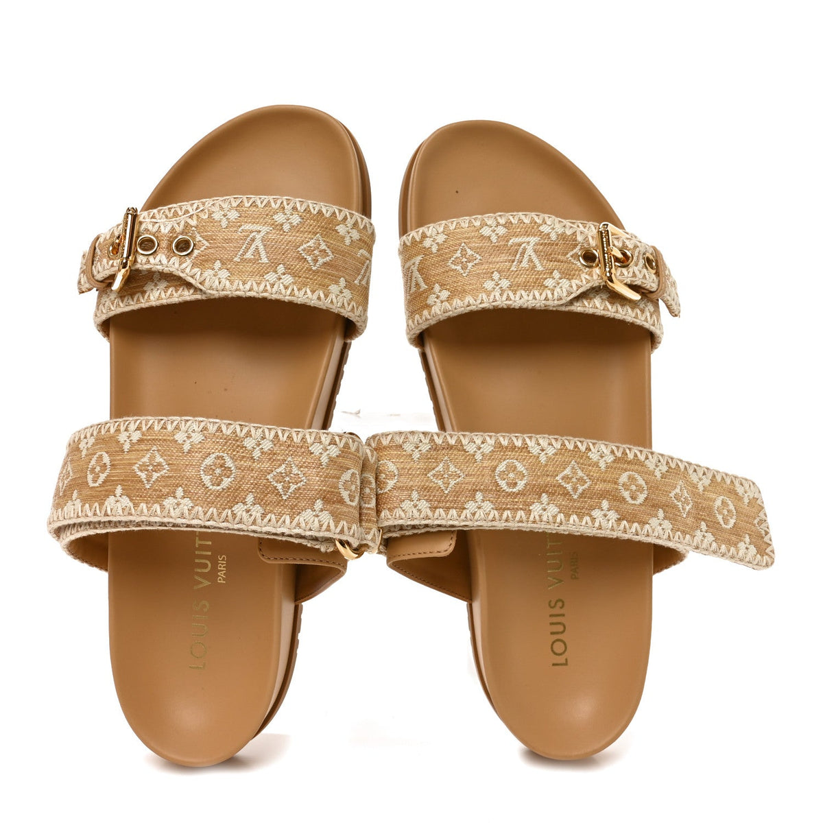 Raffia Monogram Bom Dia Flat Mule Sandals 39 Natural
