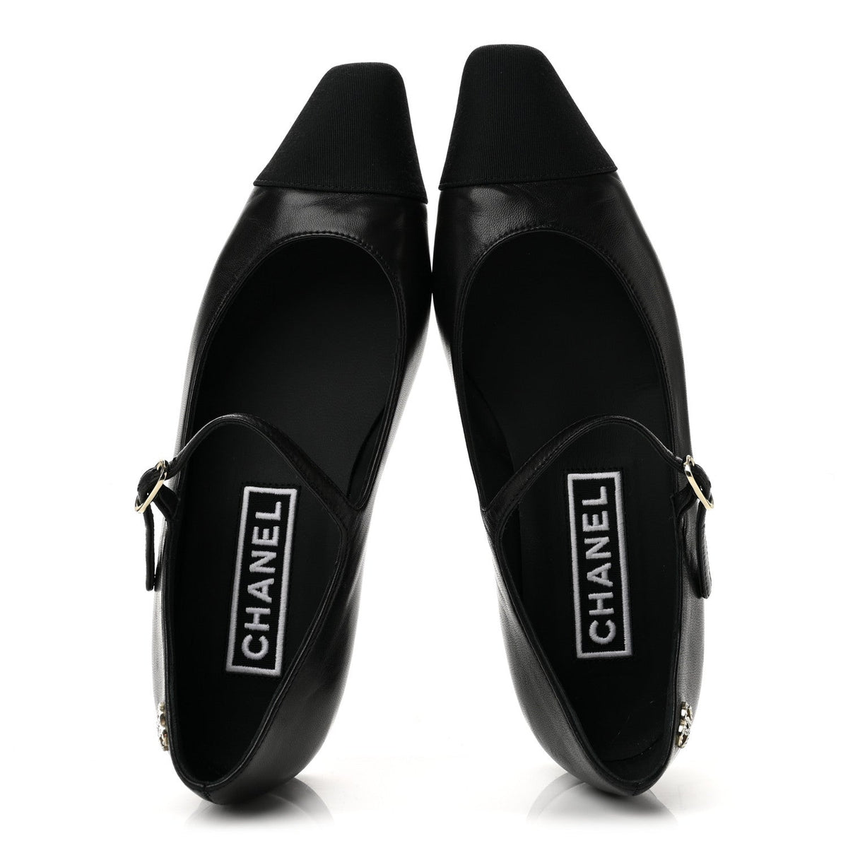 Lambskin Grosgrain Cap Toe CC Mary Jane Flats 37 Black