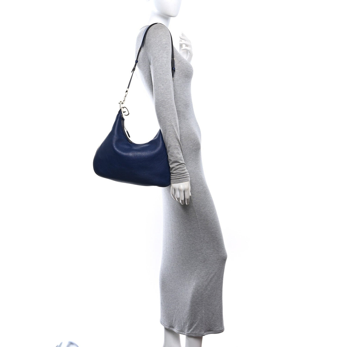 Aria Calfskin Web Large Attache Shoulder Bag Navy