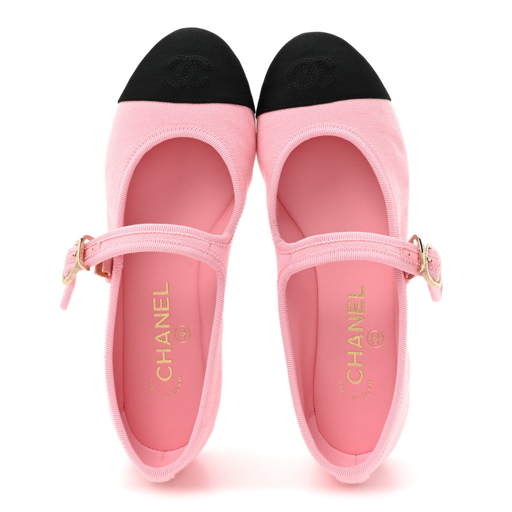 Fabric Grosgrain Mary Jane Flats 37 Light Pink Black
