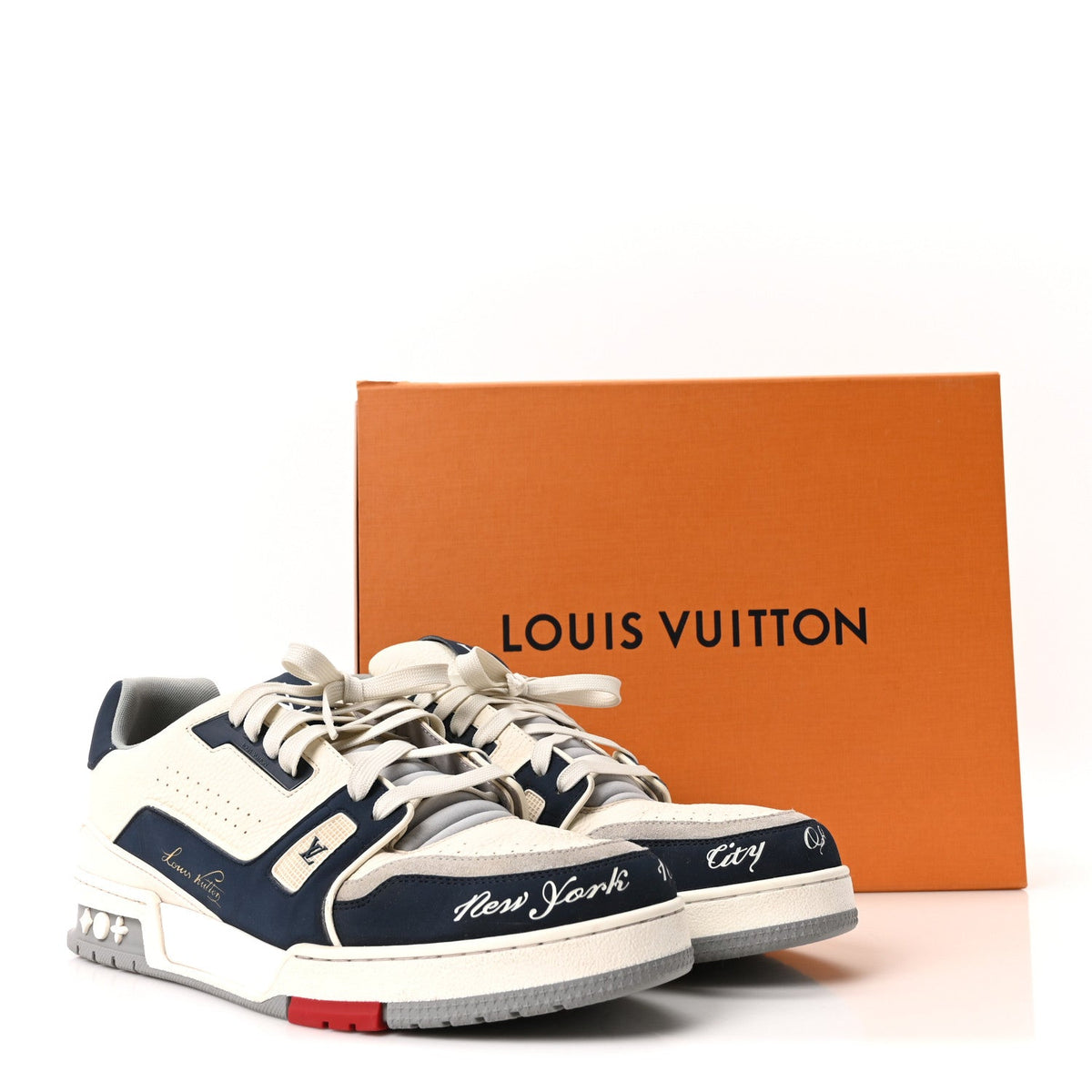 Calfskin Mens New York City of Dreams LV Trainer Maxi Sneakers 11 White Navy