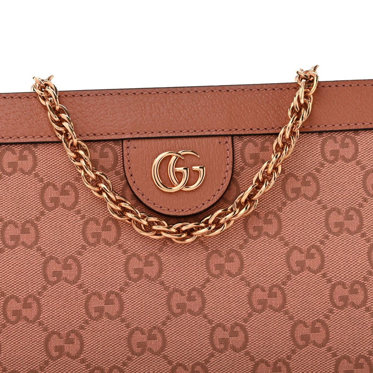 Monogram Textured Dollar Calfskin Small Ophidia Chain Shoulder Bag Cloche Rose Pink