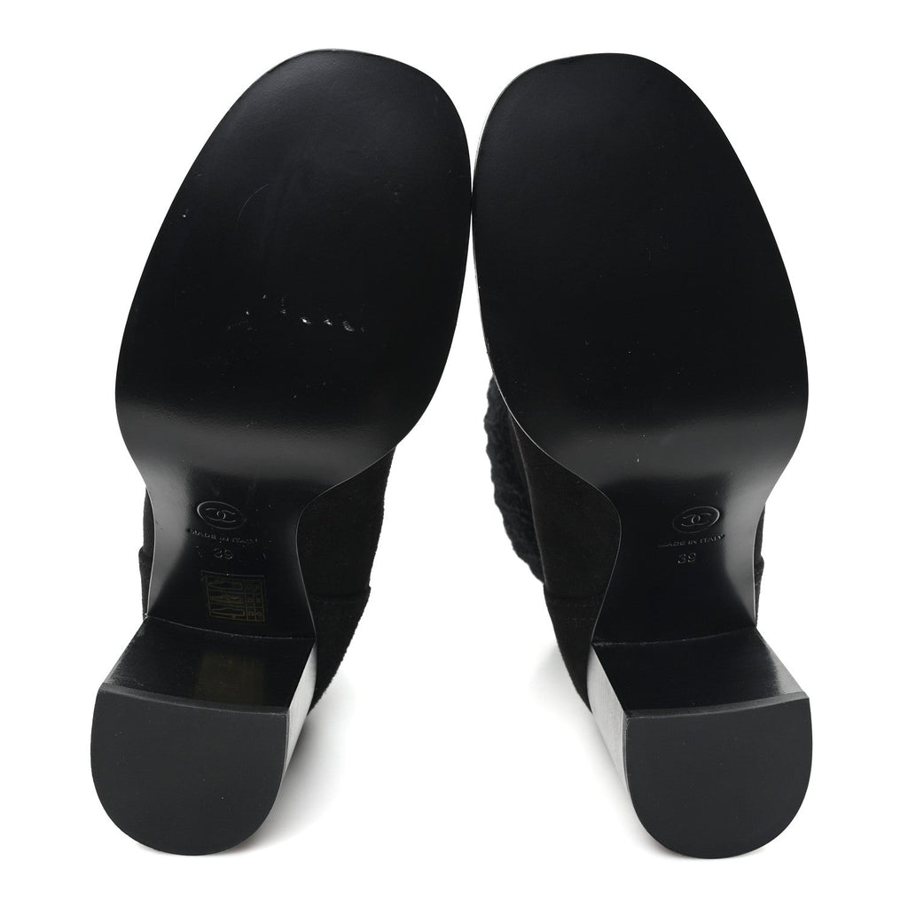 Suede Lambskin Knit CC Short Boots 39 Black