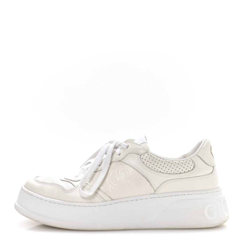 Calfskin GG Tennis Embossed Perforated Mens Interlocking G 55mm Sneakers 9.5 Great White