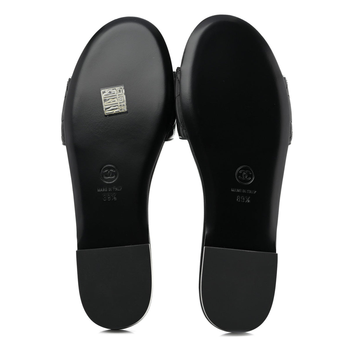 Shiny Goatskin Quilted CC Mules Sandals 39.5 Black