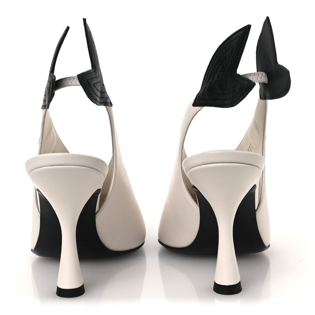 Lambskin Slingback Pumps 36.5 White Black