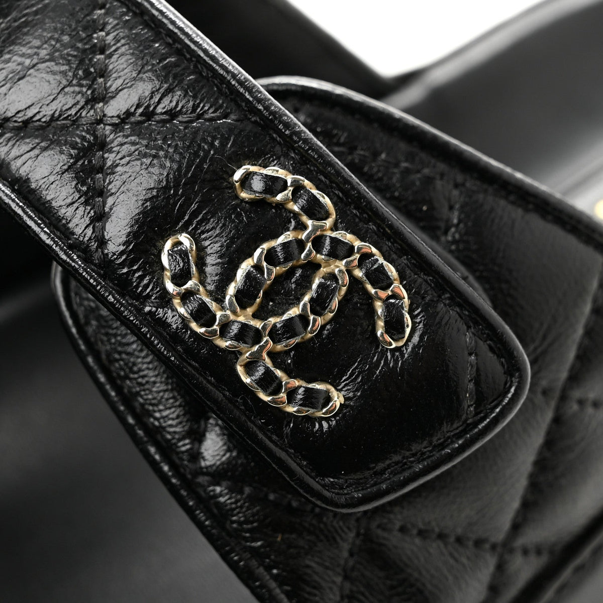 Lambskin Quilted Velcro Dad Chain CC Slide Sandals 36 Black