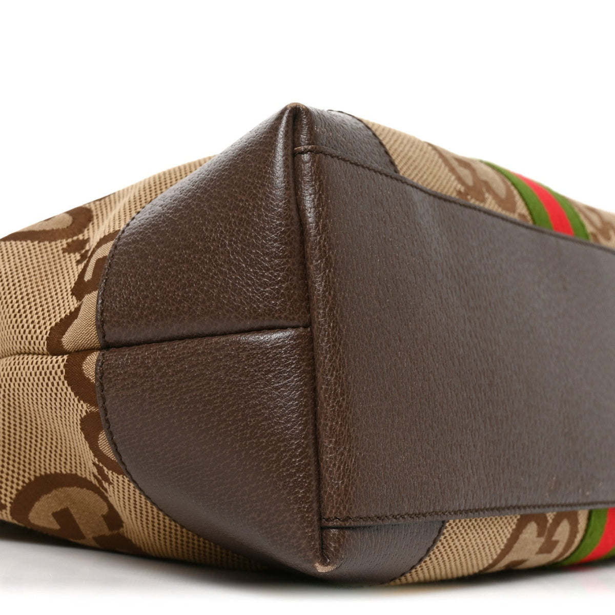 Monogram Jumbo GG Textured Dollar Calfskin Web Medium Ophidia Shopping Tote Camel Ebony