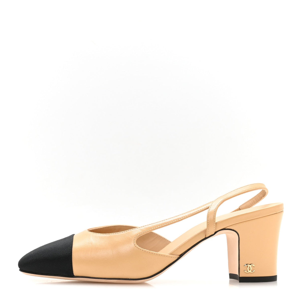 Goatskin Grosgrain Cap Toe CC Slingback Pumps 39 Beige Black