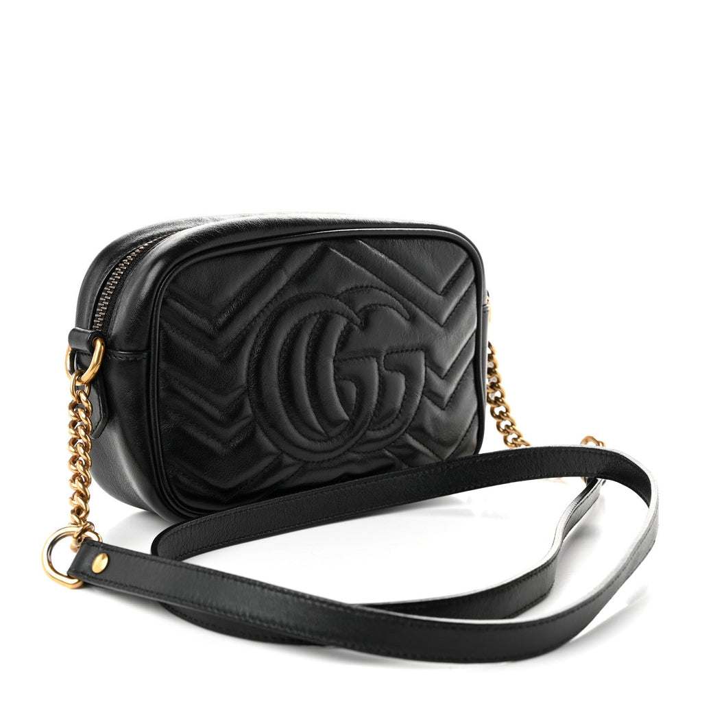 Calfskin Matelasse Mini GG Marmont Chain Shoulder Bag Black