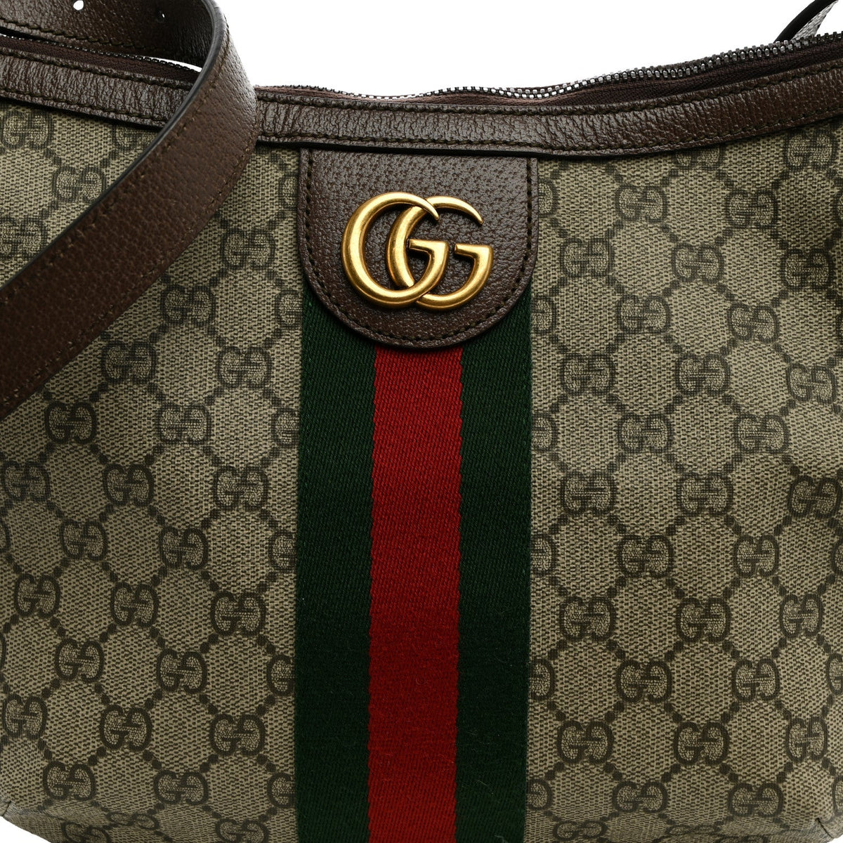 GG Supreme Monogram Web Small Ophidia Half Moon Hobo Brown