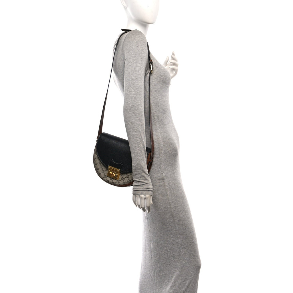 GG Supreme Monogram Calfskin Small Padlock Messenger Shoulder Bag Beige Black Cuir