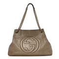 Metallic Pebbled Calfskin Medium Soho Chain Shoulder Bag Golden Beige