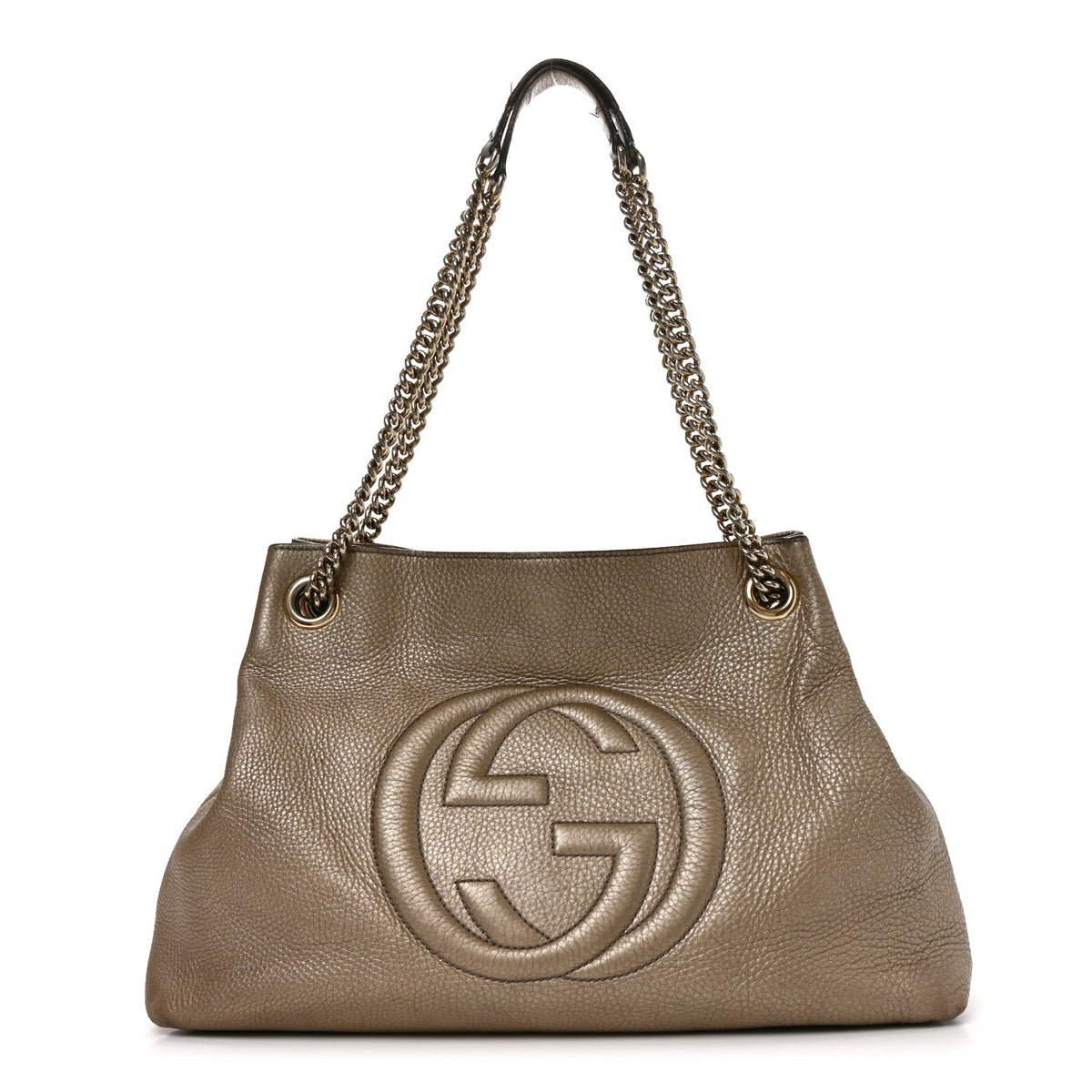 Metallic Pebbled Calfskin Medium Soho Chain Shoulder Bag Golden Beige