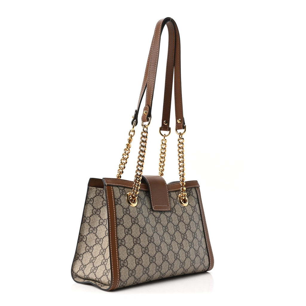GG Supreme Monogram Calfskin Small Padlock Tote Beige Ebony Tuscany