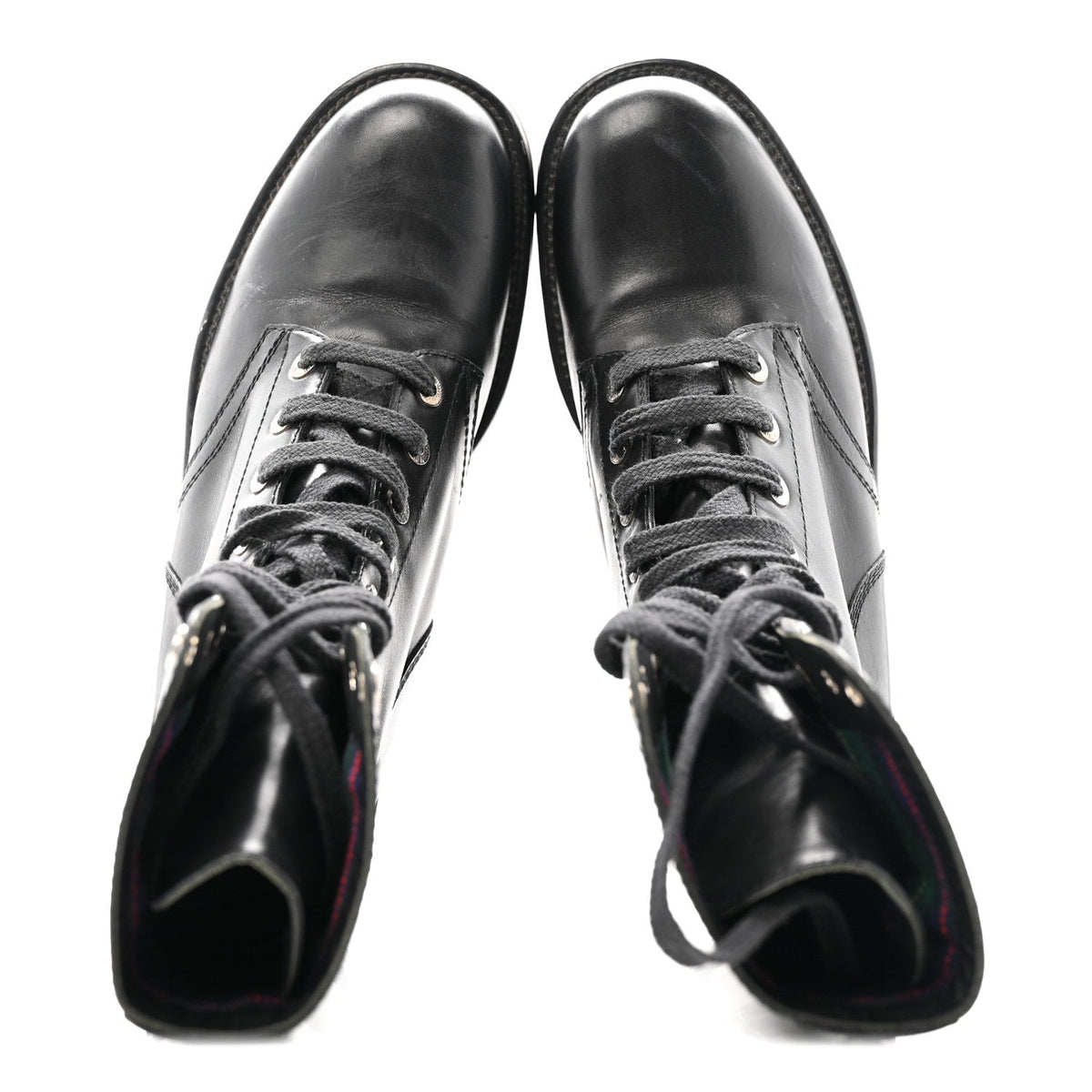 Calfskin Lace Up Combat Boots  39.5 Black