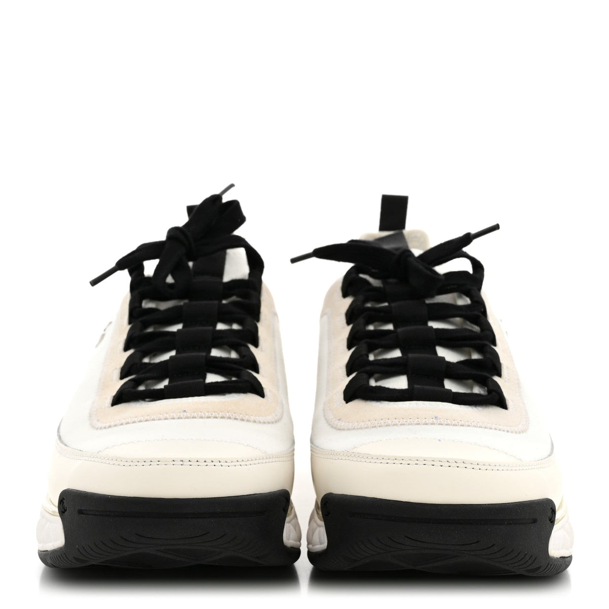 Velvet Calfskin Mixed Fibers Mens CC Sneakers 44 Ivory Black