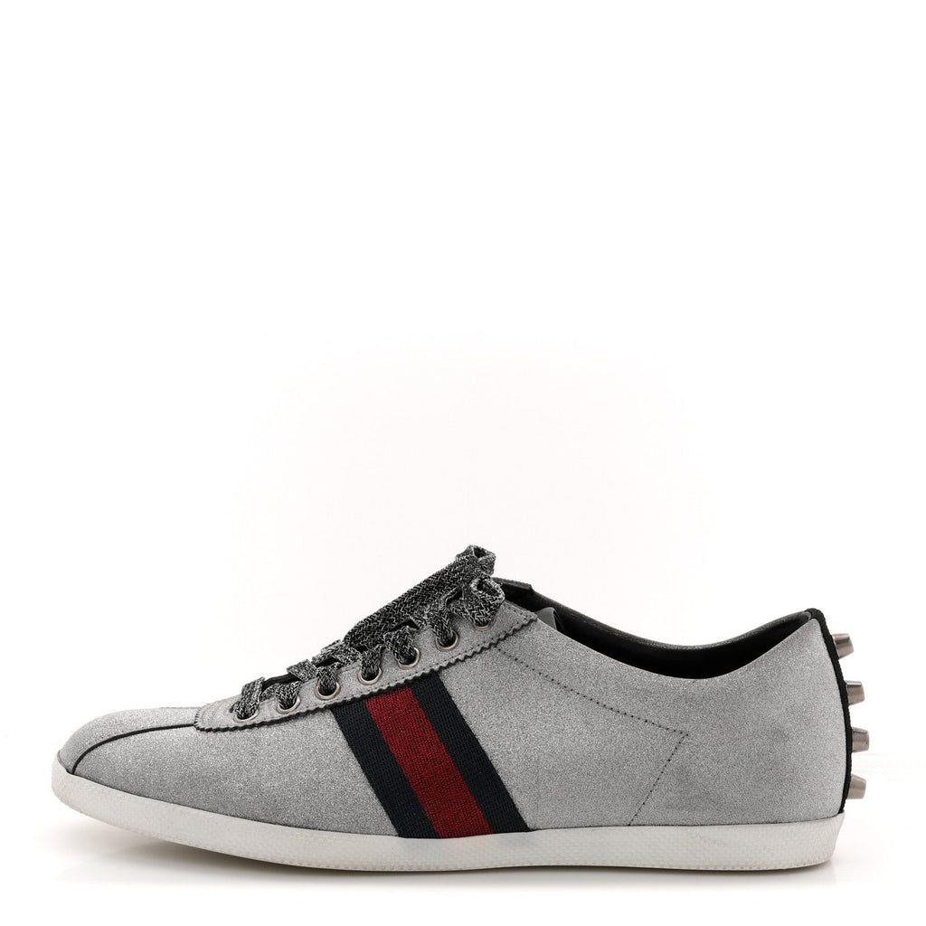 Glitter Fabric Studded Web Mens Sneakers 9 Silver