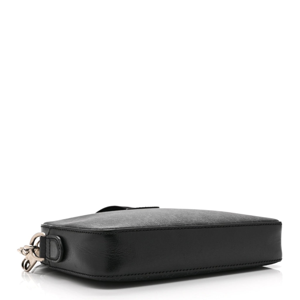 GG Supreme Monogram Azalea Calfskin Retro Interlocking G Wristlet Shoulder Bag Black