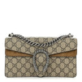 GG Supreme Monogram Suede Crystal Small Dionysus Shoulder Bag Beige Ebony Taupe