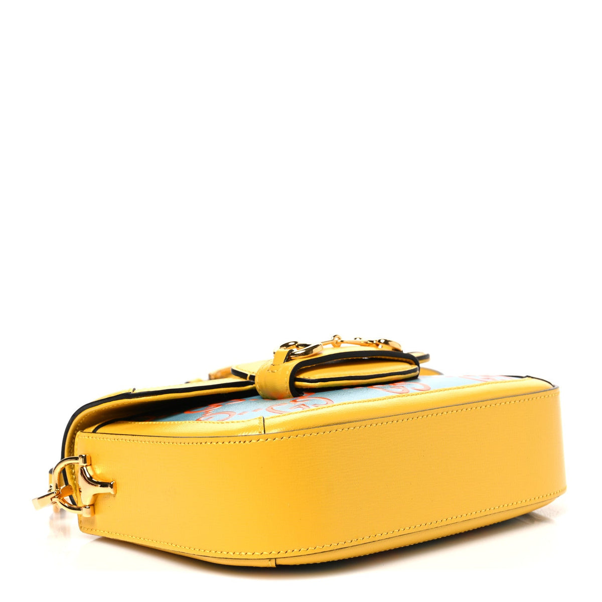 Azalea Calfskin GG Monogram Bi-Color Debossed Mini Horsebit 1955 Shoulder Bag Dusty Azure Stone Topaz Deep Orange