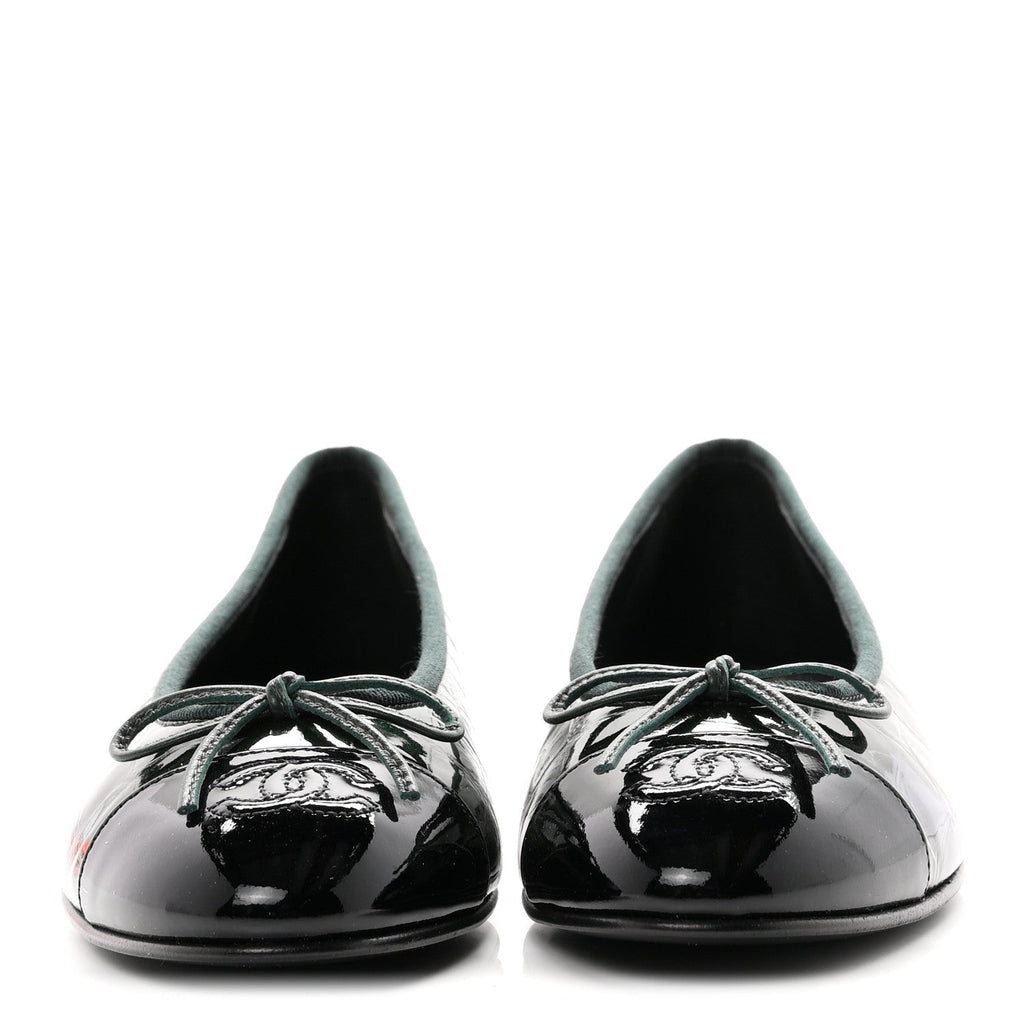 Patent Calfskin Crocodile Embossed Ballerina Flats 36.5 Dark Green Black