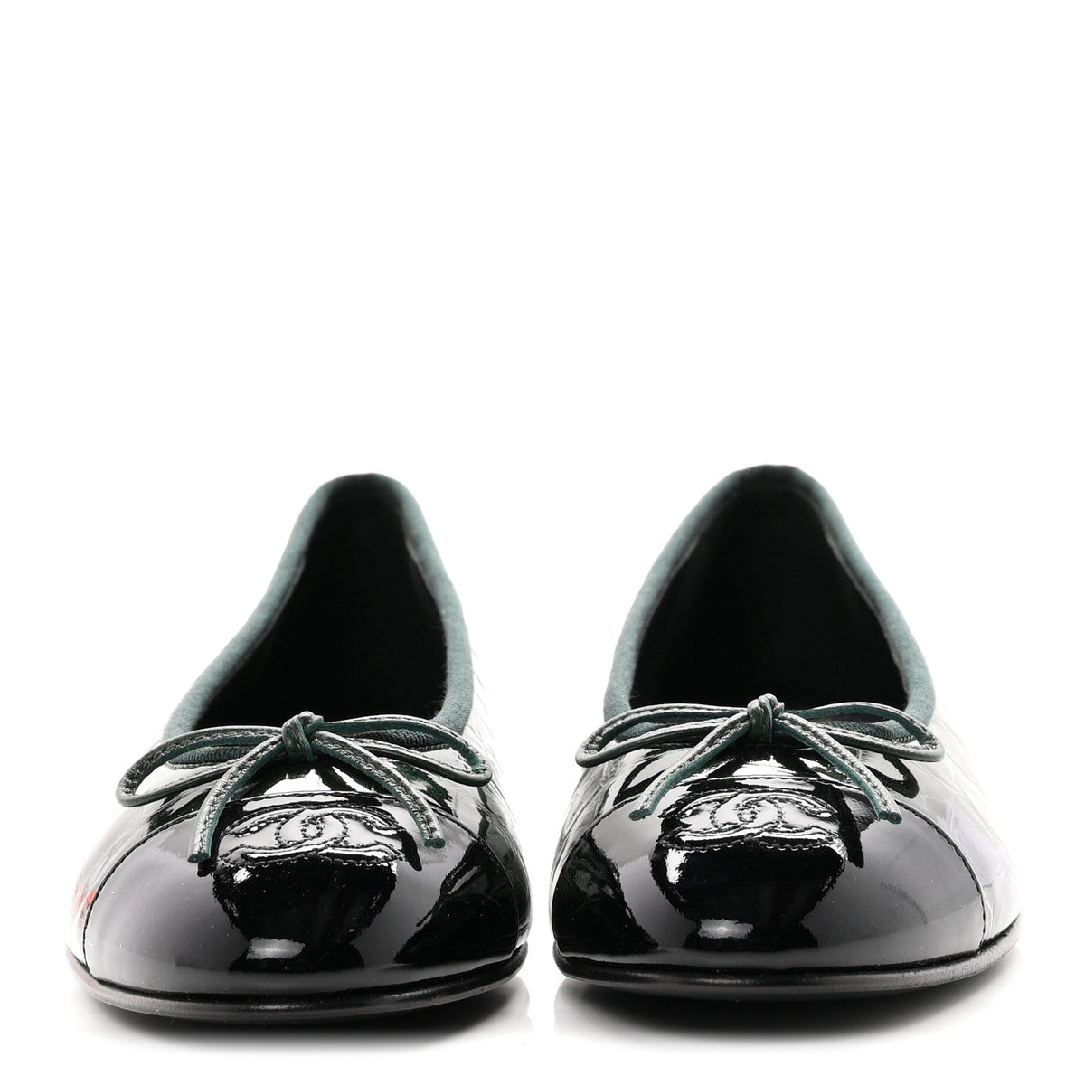 Patent Calfskin Crocodile Embossed Ballerina Flats 36.5 Dark Green Black